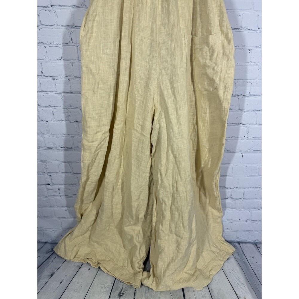 Free People Sun Drenched Overalls Large Yellow Cotton Wide Leg Relaxed Boho - Picture 14 of 16